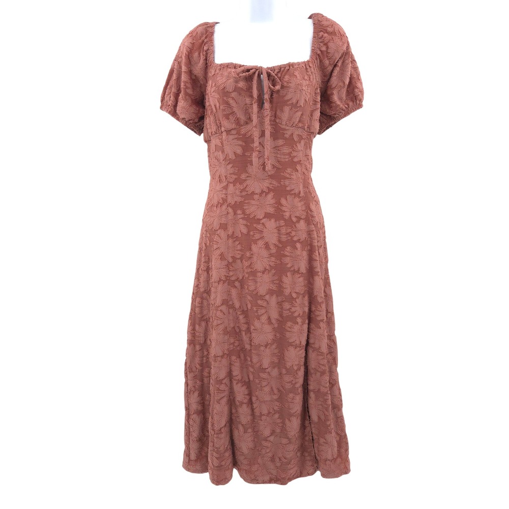 Lavender Moon Midi Dress Womens L Rose Pink Floral Textured milkmaid cottagecore